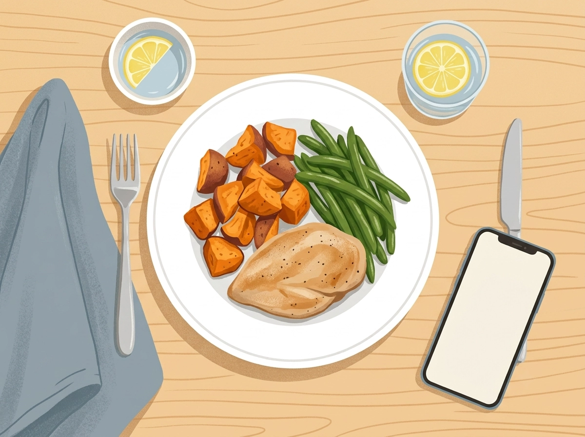 A homemade meal beside a phone, ready to be saved in a personal cooking journal